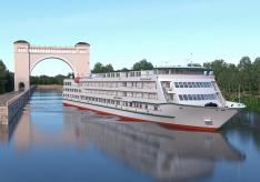 Three-deck passenger river motor ship 